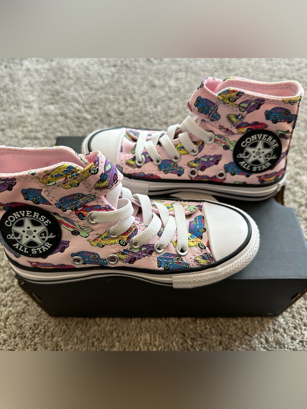 NIB 10.5 toddler/youth converse high tops with cars